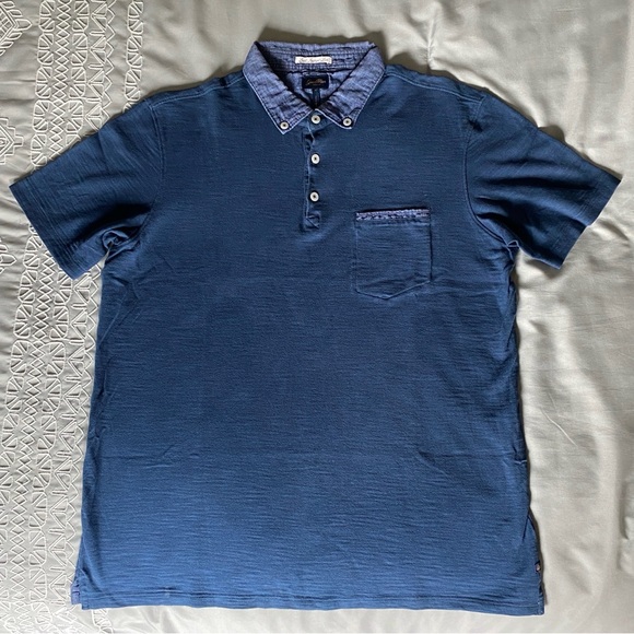 Good Man 3 button polo shirt short sleeve mens medium, Blue - Picture 3 of 5